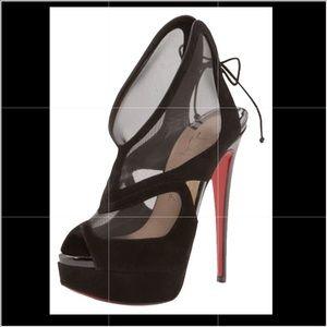 Christian Louboutin Black Farfamesh Ankle Booties